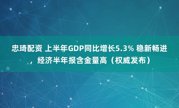 忠琦配资 上半年GDP同比增长5.3% 稳新畅进，经济半年报含金量高（权威发布）